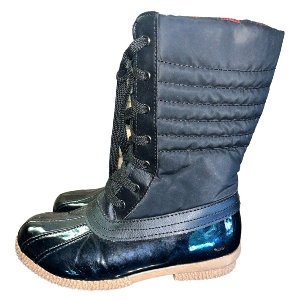 Merona Black Weatherproof Lace Up Red Flannel Tall Boots 6